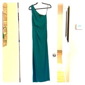 BCBGMaxAzria one shoulder emerald maxi dress